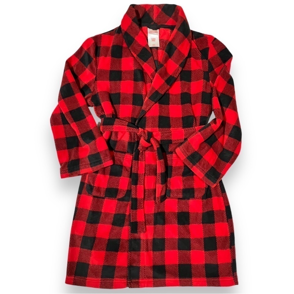 Wondershop Kids' Buffalo Check Matching Family Robe Red Size 10